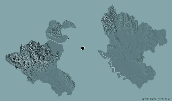 Kształt Zagrzebki Powiatu Chorwackiego Stolicą Odizolowaną Solidnym Tle Koloru Kolorowa — Zdjęcie stockowe