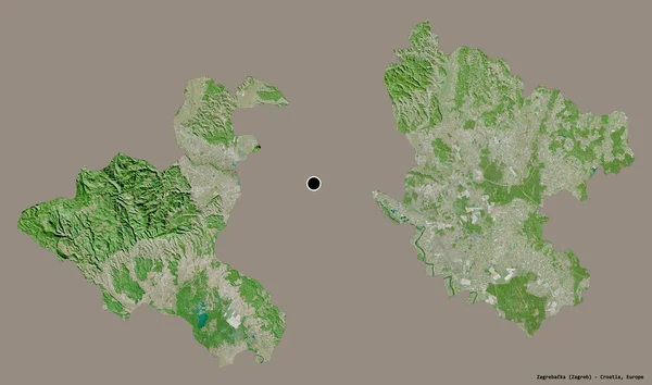 克罗地亚县塞巴斯蒂安的形状 其首都以纯色背景隔离 卫星图像 3D渲染 — 图库照片