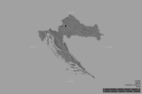 Obszar Chorwacji Odizolowany Solidnym Tle Georeferencyjnej Skrzyni Granicznej Główny Oddział — Zdjęcie stockowe