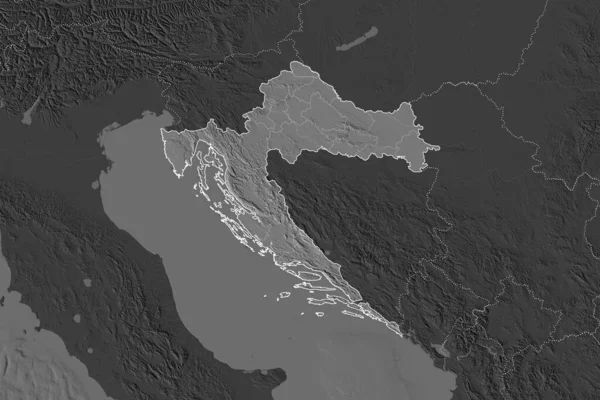 Forma Croacia Separada Por Desaturación Las Áreas Vecinas Fronteras Mapa — Foto de Stock