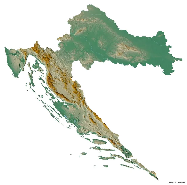 Shape Croatia Its Capital Isolated White Background Topographic Relief Map — Stock Photo, Image