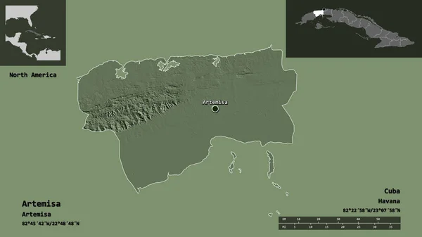 Form Artemisa Provinsen Kuba Och Dess Huvudstad Avståndsskala Förhandsvisningar Och — Stockfoto