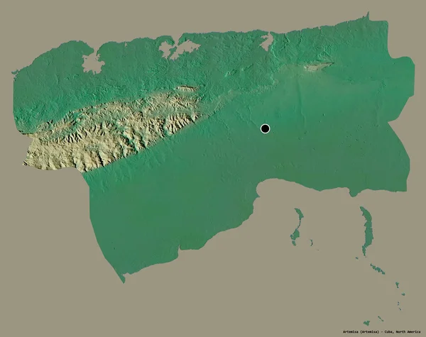 古巴阿耳特弥萨省的形状 其首都以纯色背景隔离 地形浮雕图 3D渲染 — 图库照片