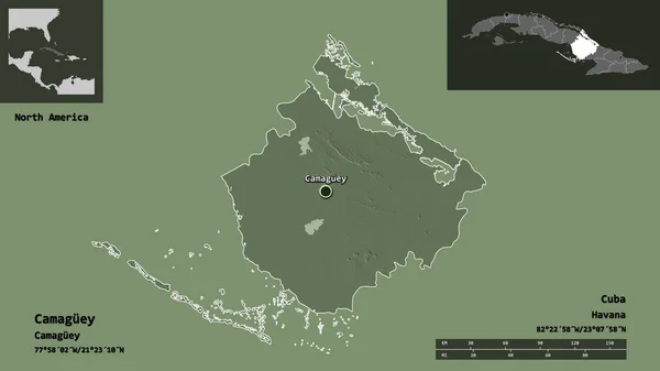 Form Camaguey Provinsen Kuba Och Dess Huvudstad Avståndsskala Förhandsvisningar Och — Stockfoto