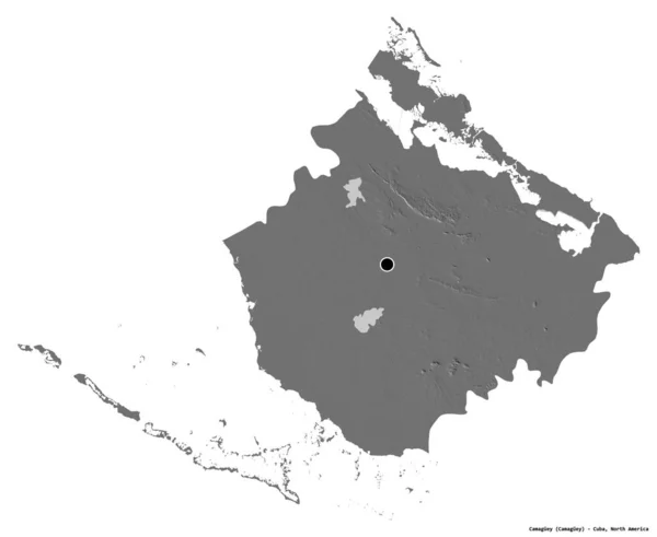 キューバの州 カマグエイの形は その首都は白い背景に孤立しています 標高マップ 3Dレンダリング — ストック写真