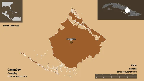 Form Camaguey Provinsen Kuba Och Dess Huvudstad Avståndsskala Förhandsvisningar Och — Stockfoto