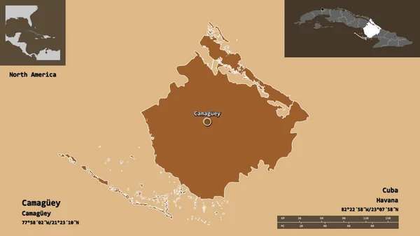 Camaguey Alakja Kuba Tartomány Annak Fővárosa Távolsági Skála Előnézet Címkék — Stock Fotó