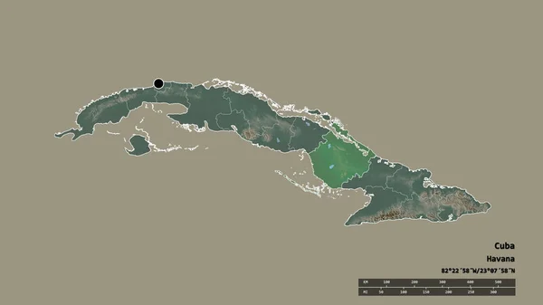 主要な地域部門と分離されたカマグエイ地域とキューバの荒廃した形 ラベル 地形図 3Dレンダリング — ストック写真