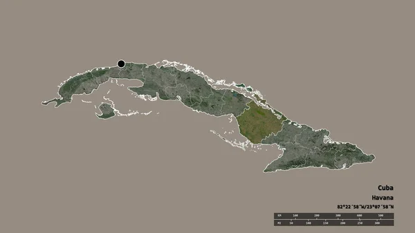 主要な地域部門と分離されたカマグエイ地域とキューバの荒廃した形 ラベル 衛星画像 3Dレンダリング — ストック写真