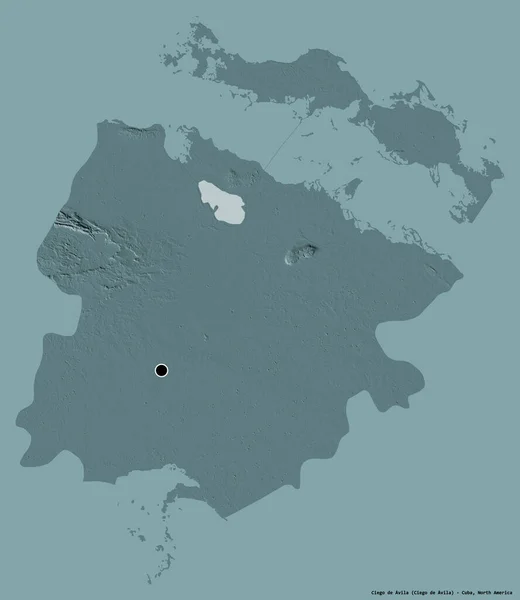 古巴阿维拉省Ciego Avila的形状 其首都以纯色背景隔离 彩色高程图 3D渲染 — 图库照片