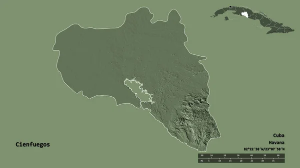 Kształt Cienfuegos Prowincja Kuby Stolicą Odizolowaną Solidnym Tle Skala Odległości — Zdjęcie stockowe