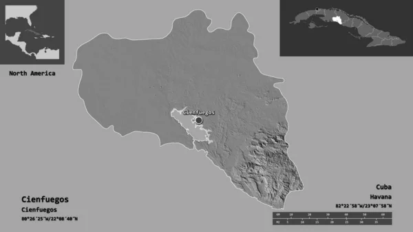 Cienfuegos Formája Kuba Tartomány Annak Fővárosa Távolsági Skála Előnézet Címkék — Stock Fotó
