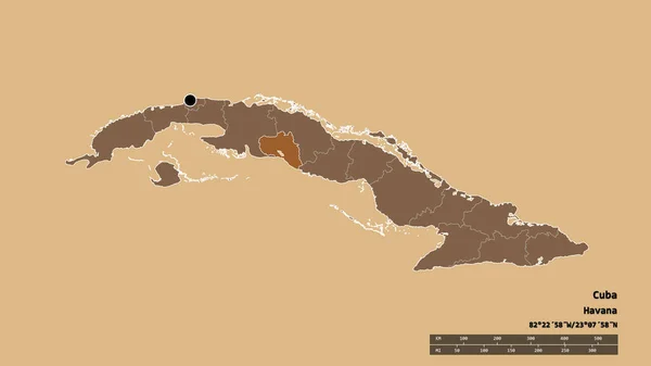 Forma Dessaturada Cuba Com Sua Capital Principal Divisão Regional Área — Fotografia de Stock