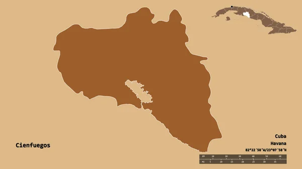 Форма Сьєнфуегос Провінції Куба Столицею Ізольованою Твердому Тлі Масштаб Відстаней — стокове фото