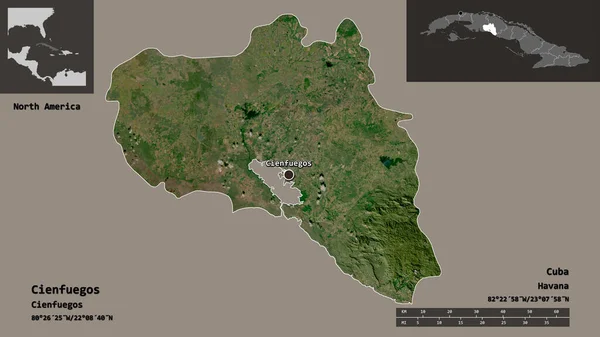 Form Cienfuegos Provinsen Kuba Och Dess Huvudstad Avståndsskala Förhandsvisningar Och — Stockfoto