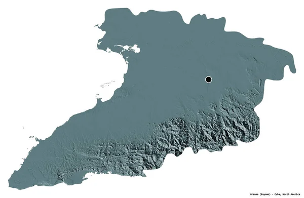キューバの州 グランマの形で その首都は白い背景に隔離されています 色の標高マップ 3Dレンダリング — ストック写真