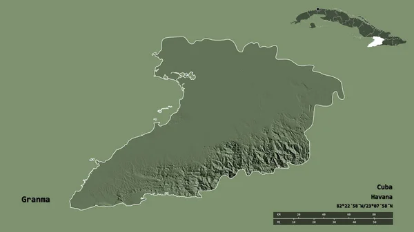 Forma Granma Província Cuba Com Sua Capital Isolada Fundo Sólido — Fotografia de Stock