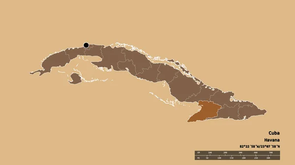 Kuba Kiszáradt Alakja Fővárosával Regionális Körzetével Szétválasztott Granma Területtel Címkék — Stock Fotó