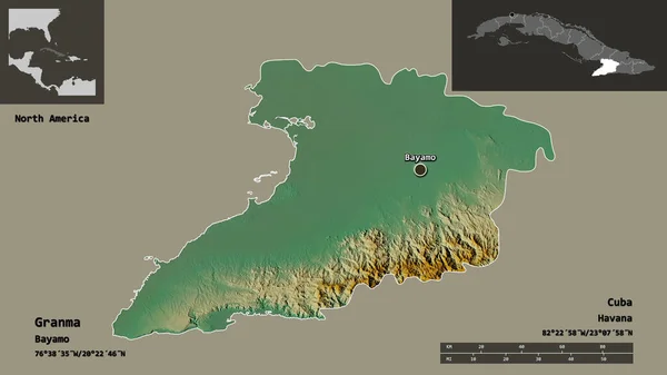 Vorm Van Granma Provincie Cuba Hoofdstad Afstandsschaal Previews Etiketten Topografische — Stockfoto