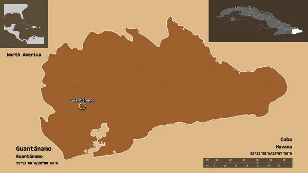 Shape Guantanamo Province Cuba Its Capital Distance Scale Previews Labels — Stock Photo, Image