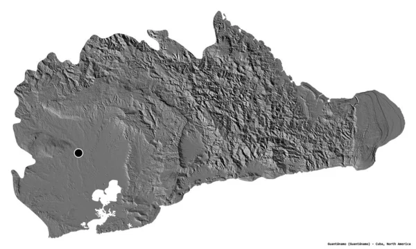 キューバの州 グアンタナモの形で その首都は白い背景に孤立しています 標高マップ 3Dレンダリング — ストック写真