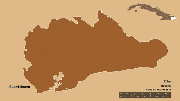Форма Гуантанамо Провінції Куба Столицею Ізольованою Твердому Тлі Масштаб Відстаней — стокове фото