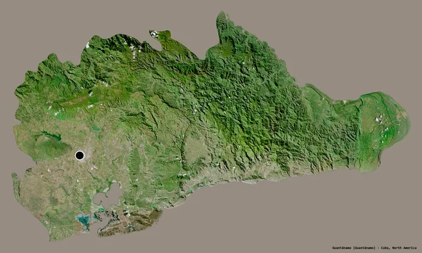 キューバの州 グアンタナモの形で その首都はしっかりとした色の背景に隔離されています 衛星画像 3Dレンダリング — ストック写真