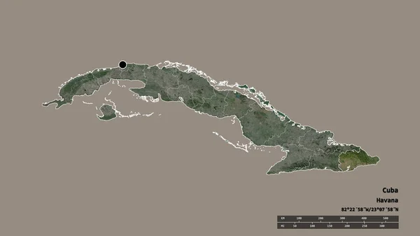 主要な地域部門と分離グアンタナモ地域とキューバの荒廃した形 ラベル 衛星画像 3Dレンダリング — ストック写真