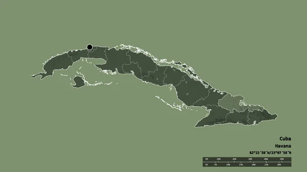 主要な地域部門と分離されたホルギン地域とキューバの荒廃した形 ラベル 色の標高マップ 3Dレンダリング — ストック写真