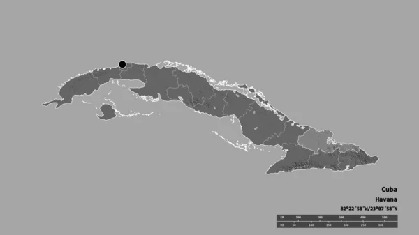 主要な地域部門と分離されたホルギン地域とキューバの荒廃した形 ラベル 標高マップ 3Dレンダリング — ストック写真