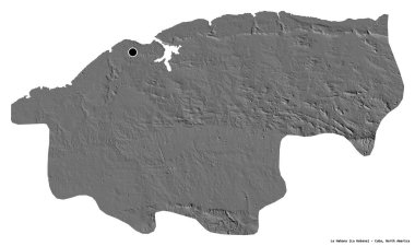 Küba 'nın başkenti La Habana' nın beyaz arka planda izole edilmiş hali. Çift seviyeli yükseklik haritası. 3B görüntüleme