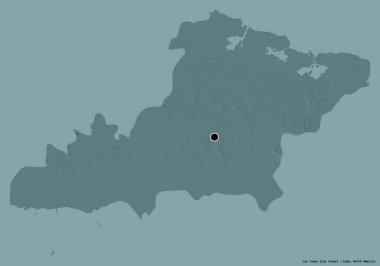Küba 'nın Las Tunas eyaleti, başkenti katı renk arkaplanı ile izole edilmiştir. Renkli yükseklik haritası. 3B görüntüleme