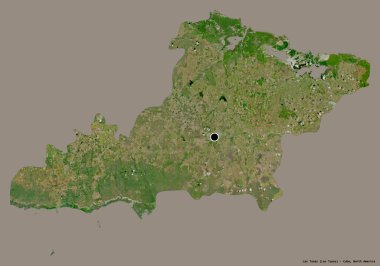 Küba 'nın Las Tunas eyaleti, başkenti katı renk arkaplanı ile izole edilmiştir. Uydu görüntüleri. 3B görüntüleme