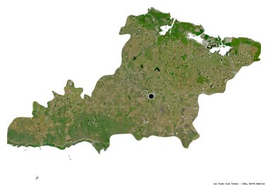 Beyaz arka planda başkenti izole edilmiş olan Las Tunas eyaleti, Küba eyaleti. Uydu görüntüleri. 3B görüntüleme