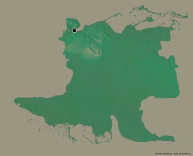 Matanzas 'ın şekli, Küba eyaleti, başkenti katı bir renk arkaplanı ile izole edilmiştir. Topografik yardım haritası. 3B görüntüleme