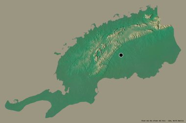 Küba 'nın başkenti Pinar del Rio' nun katı renk arkaplanı ile izole edilmiş hali. Topografik yardım haritası. 3B görüntüleme