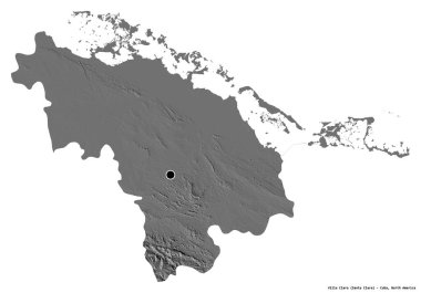 Küba 'nın başkenti Villa Clara' nın beyaz arka planda izole edilmiş hali. Çift seviyeli yükseklik haritası. 3B görüntüleme