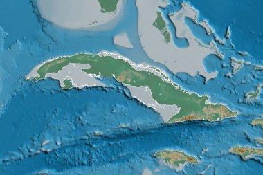 Küba 'nın genişletilmiş alanı. Topografik yardım haritası. 3B görüntüleme