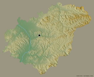 Çek Cumhuriyeti 'nin başkenti Zlinsky' nin katı renk arkaplanı ile izole edilmiş hali. Topografik yardım haritası. 3B görüntüleme