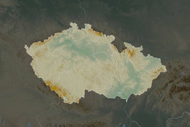 Çek Cumhuriyeti 'nin şekli, komşu bölgelerin dedoygunluğuyla ayrılır. Sınırlar. Topografik yardım haritası. 3B görüntüleme