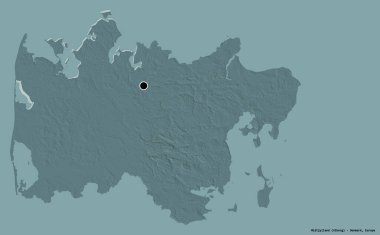 Danimarka 'nın Midtjylland bölgesi, başkenti katı renk arkaplanı ile izole edilmiştir. Renkli yükseklik haritası. 3B görüntüleme