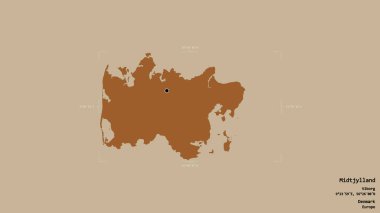 Danimarka 'nın Midtjylland bölgesinde katı bir arka planda izole edilmiş bir sınır kutusu var. Etiketler. Desenli dokuların bileşimi. 3B görüntüleme