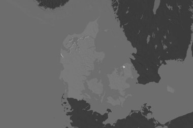 Danimarka 'nın şekli, komşu bölgelerin dedoygunluğuyla ayrılır. Çift seviyeli yükseklik haritası. 3B görüntüleme