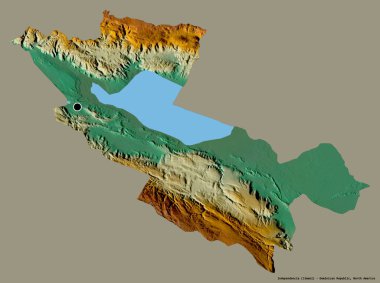 Dominik Cumhuriyeti 'nin başkenti Independencia' nın katı renk arkaplanı ile izole edilmiş hali. Topografik yardım haritası. 3B görüntüleme