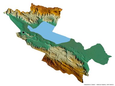 Dominik Cumhuriyeti 'nin başkenti Independencia' nın beyaz arka planda izole edilmiş hali. Topografik yardım haritası. 3B görüntüleme