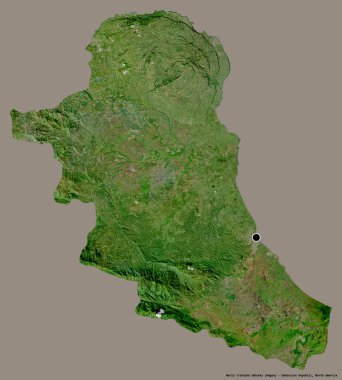 Dominik Cumhuriyeti 'nin başkenti Maria Trinidad Sanchez' in katı renk arkaplanı ile izole edilmiş hali. Uydu görüntüleri. 3B görüntüleme