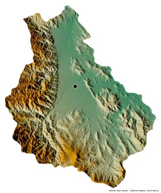 Dominik Cumhuriyeti 'nin başkenti Monsenor Nouel' in beyaz arka planda izole edilmiş hali. Topografik yardım haritası. 3B görüntüleme