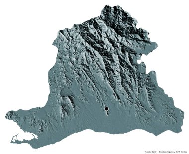 Dominik Cumhuriyeti 'nin başkenti Peravia' nın beyaz arka planda izole edilmiş hali. Renkli yükseklik haritası. 3B görüntüleme