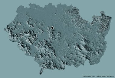 Dominik Cumhuriyeti 'nin başkenti Sanchez Ramirez' in şekli, koyu renk arka planda izole edilmiş. Renkli yükseklik haritası. 3B görüntüleme