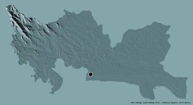 Dominik Cumhuriyeti 'nin başkenti Santo Domingo' nun katı renk arka planında izole edilmiş hali. Renkli yükseklik haritası. 3B görüntüleme